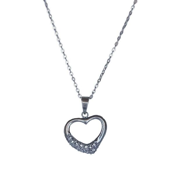 QQ# Italian Sterling 925 Silver Heart & Sterling Chain Link Necklace - Picture 2 of 8